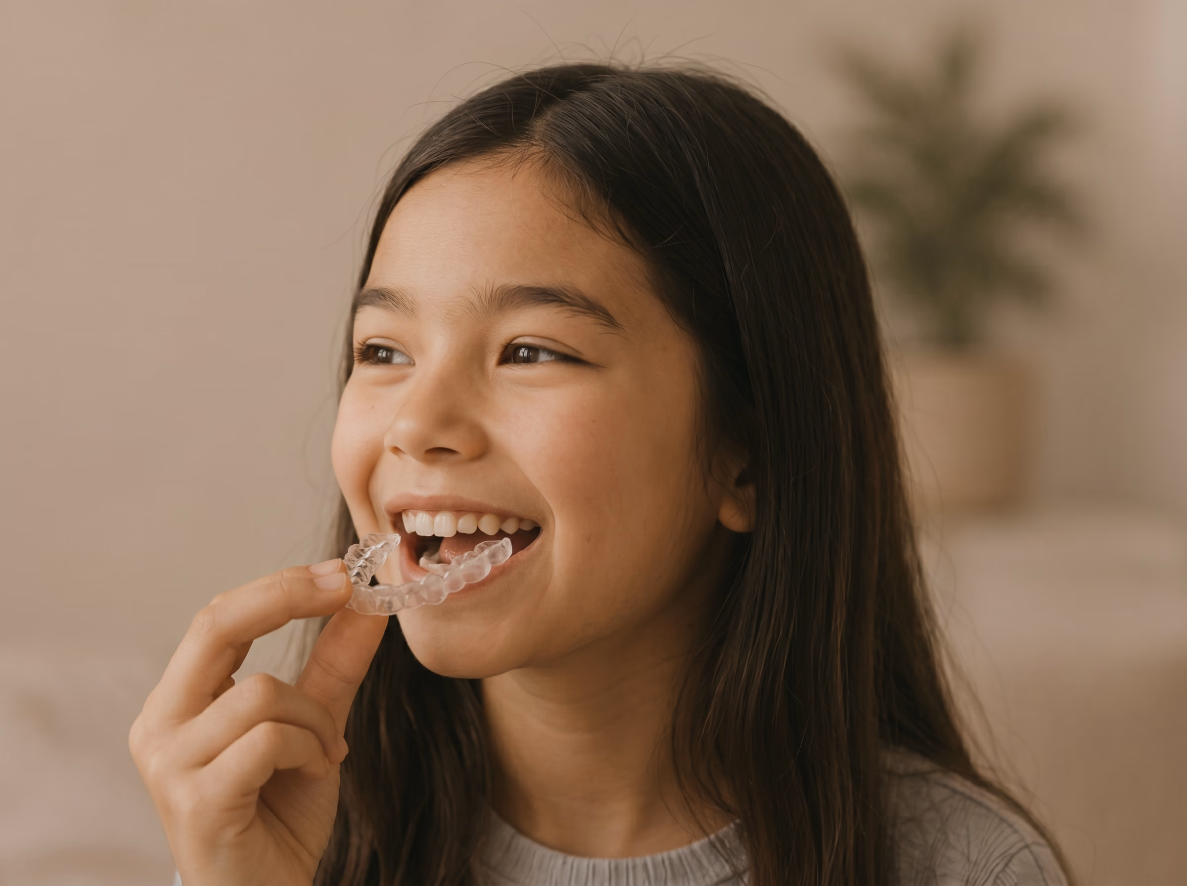 Child with Invisalign First clear aligners