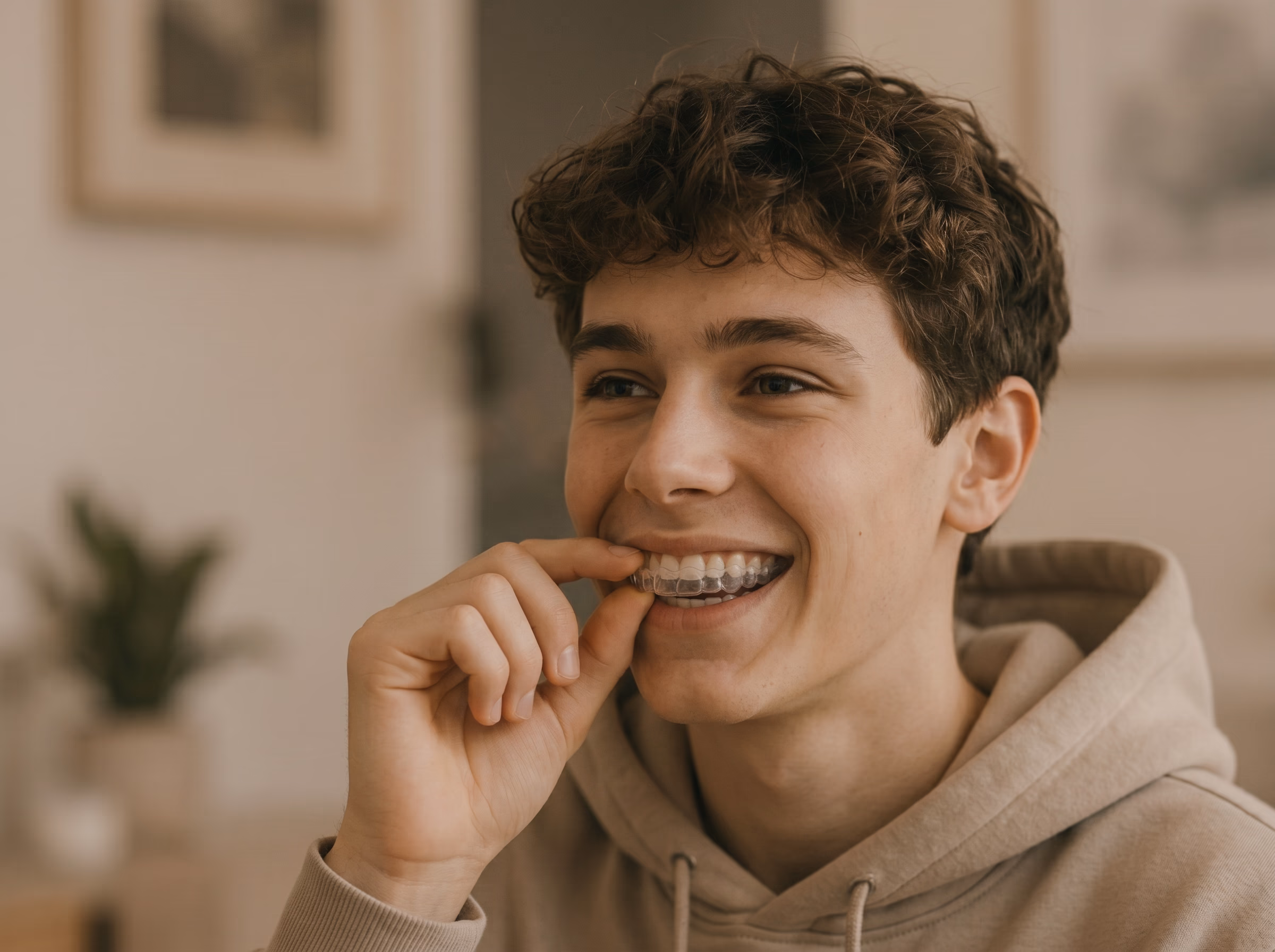 Teenager with Invisalign clear aligners