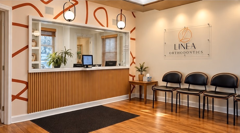 Linea Orthodontics reception desk and waiting area